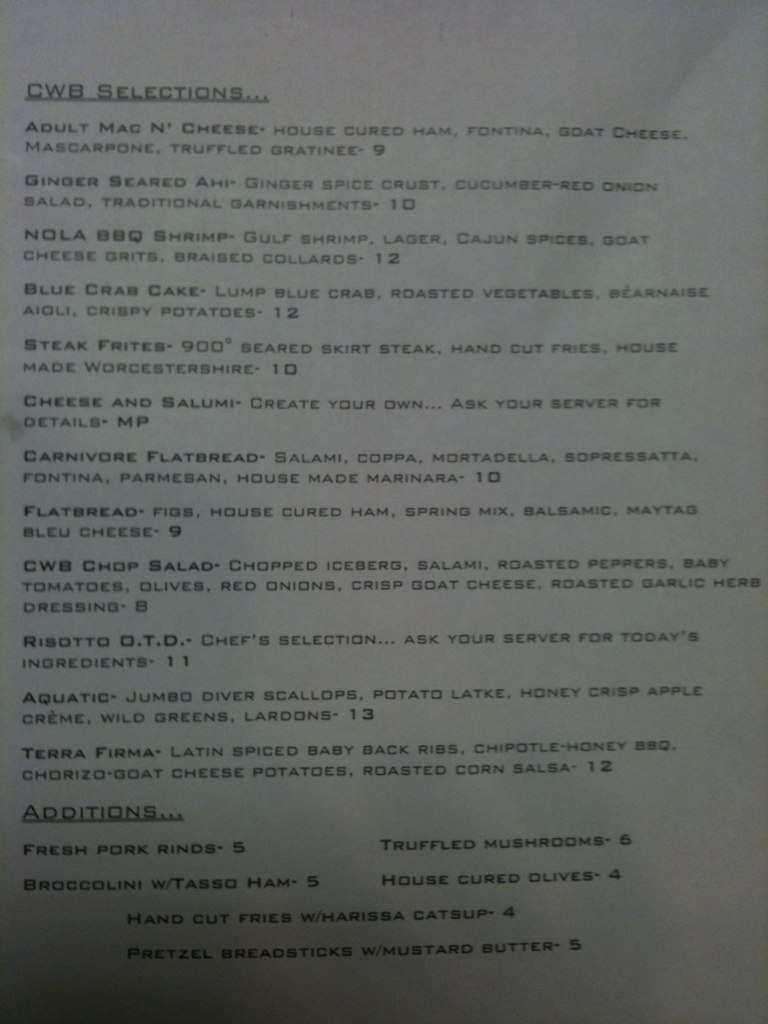 Menu at Chops Wine Bar, Fort Wayne, W Jefferson Blvd
