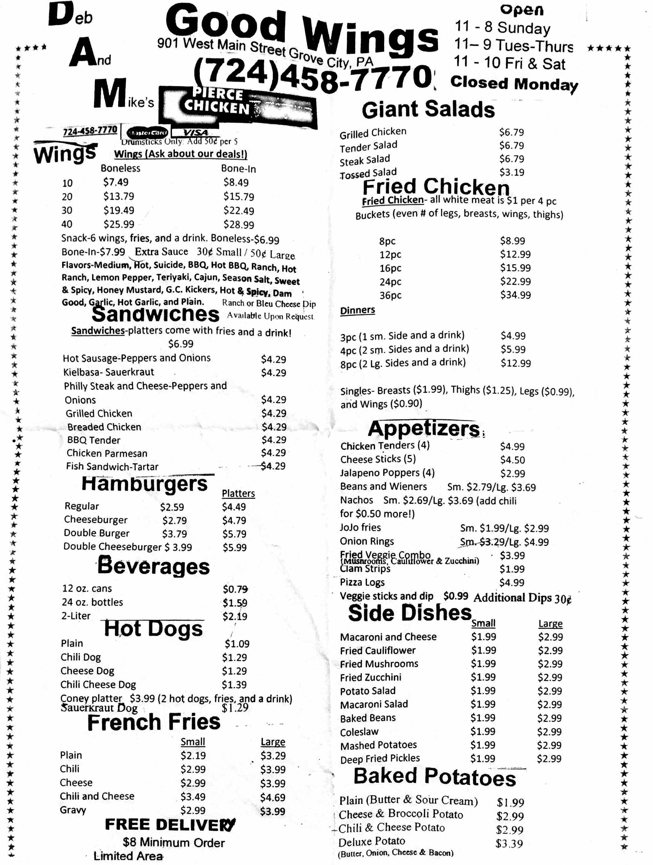 Menu at Dam Good Wings restaurant, Grove City