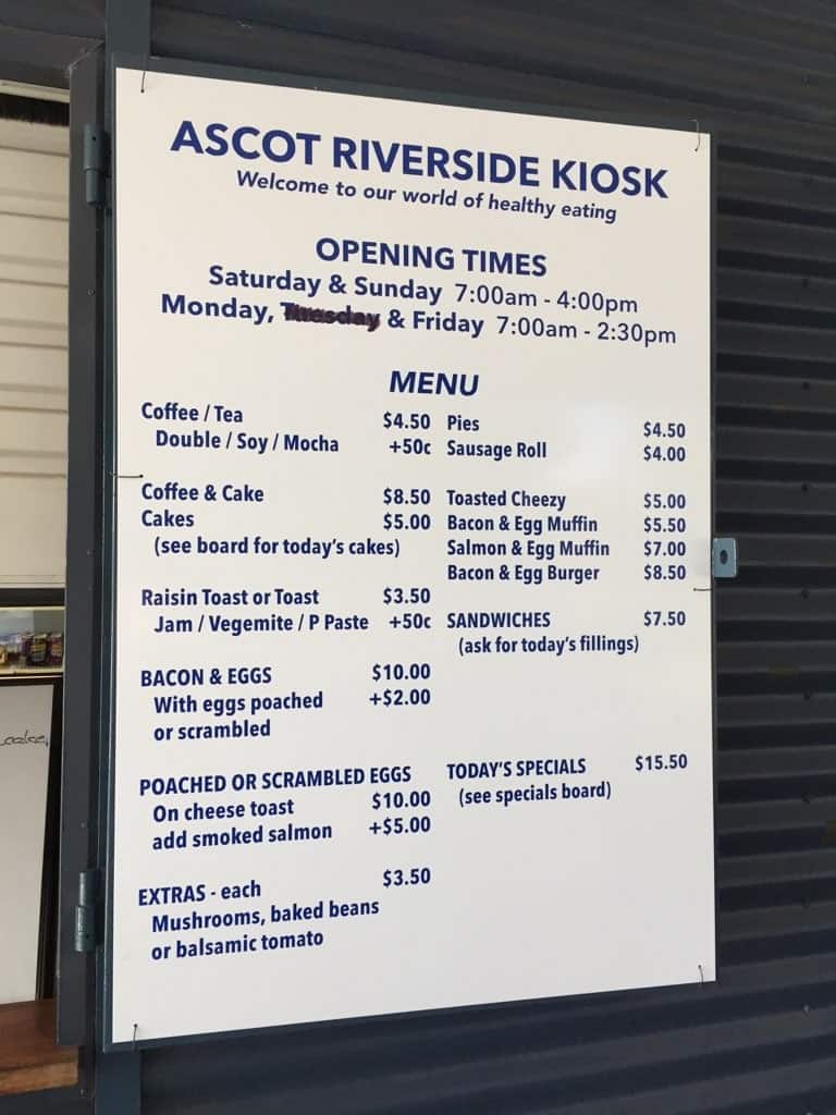 Ascot Riverside Kiosk Menu, Menu for Ascot Riverside Kiosk, Ascot