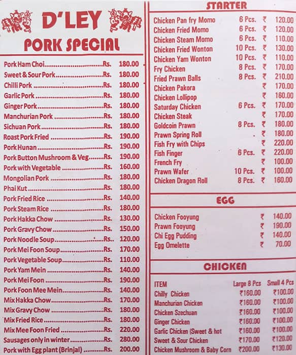 D'Ley Chinese Eating House menu