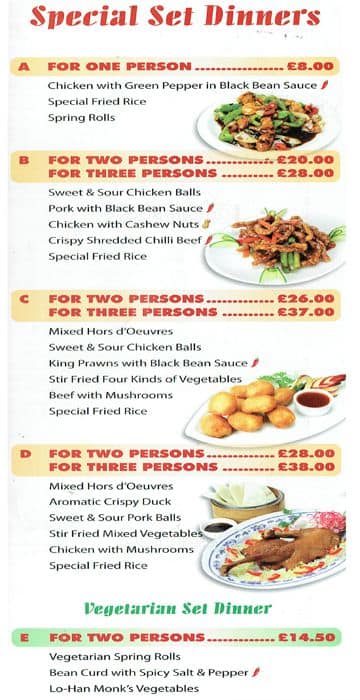 Menu at Tung Sing House fast food, London