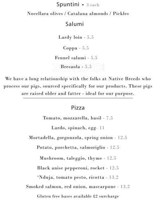 Lardo Menu, Menu for Lardo, Hackney, London Zomato UK