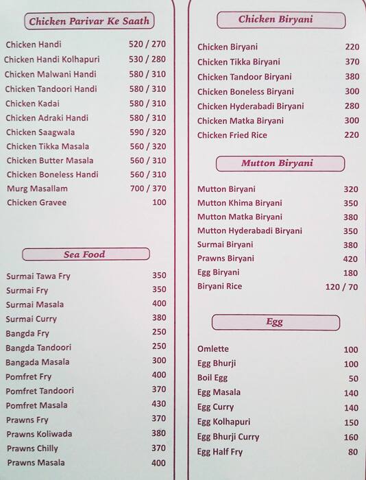 Khushboo Dum Biryani menu