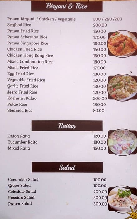 Menu at Goan Village, Cavelossim