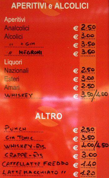 Menu di Caffetteria Bar Lupa 