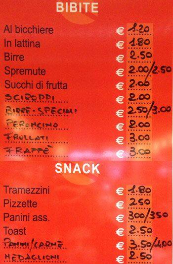 Menu di Caffetteria Bar Lupa 