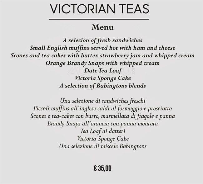 Babington's Tea Room a Roma Foto del Menu con Prezzi Zomato Italia