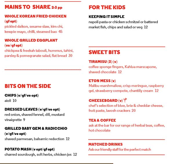 Menu at Corner Hotel restaurant, Richmond