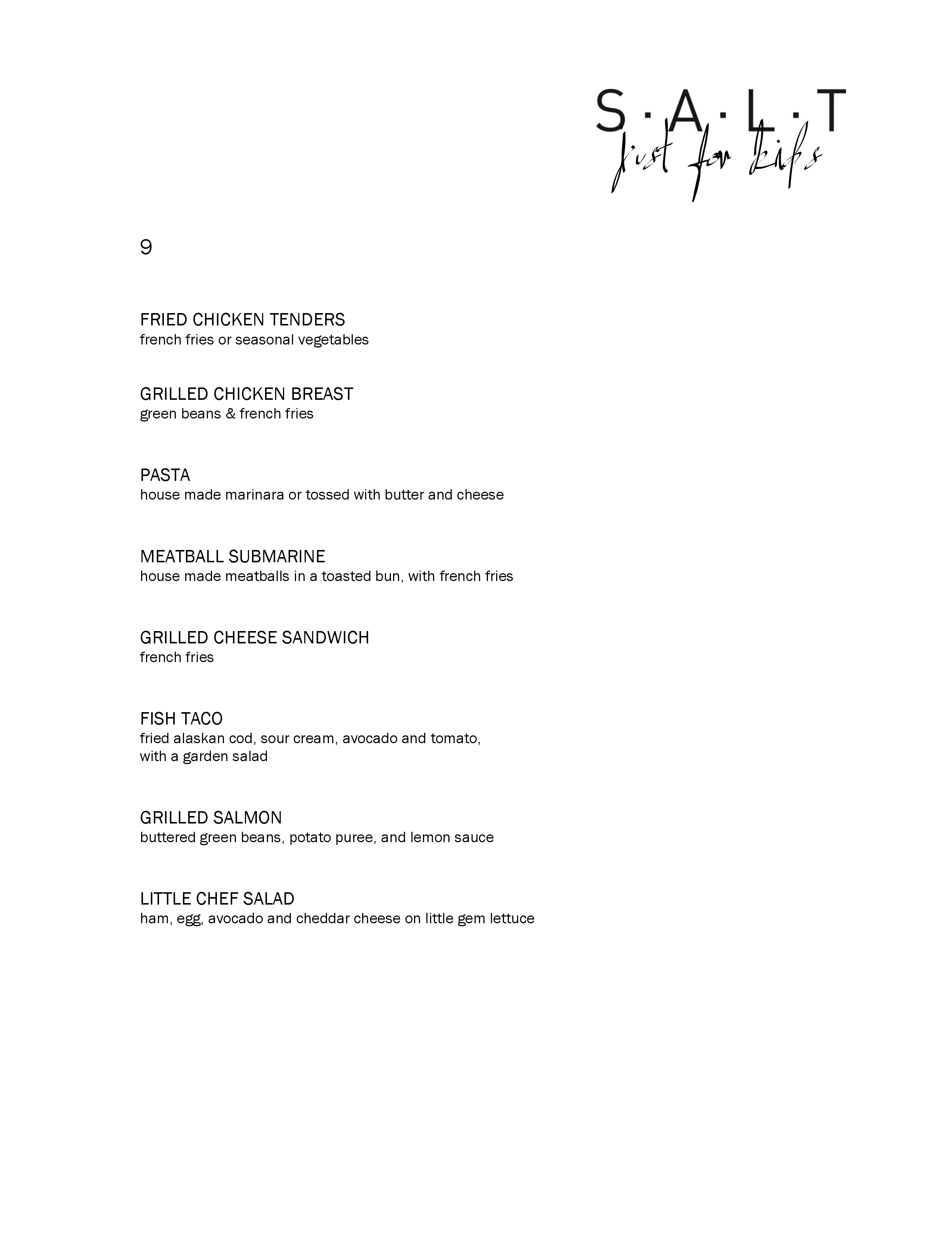 Menu at SALT Restaurant & Bar, Marina del Rey