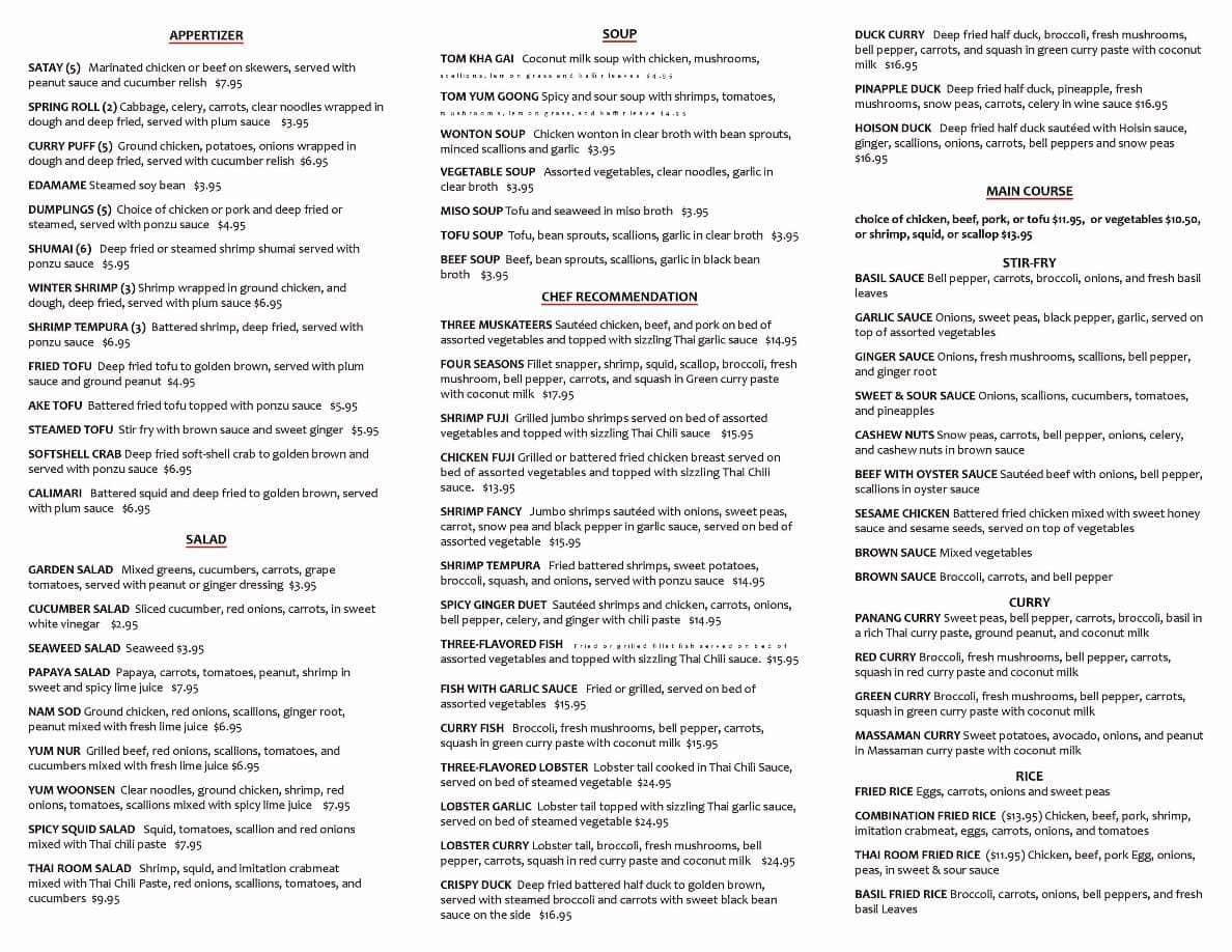 Thai Room Restaurant Menu, Menu for Thai Room Restaurant, West Palm ...