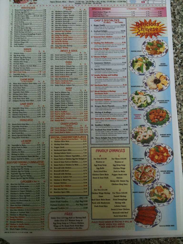 Menu at China's Best restaurant, Greensboro
