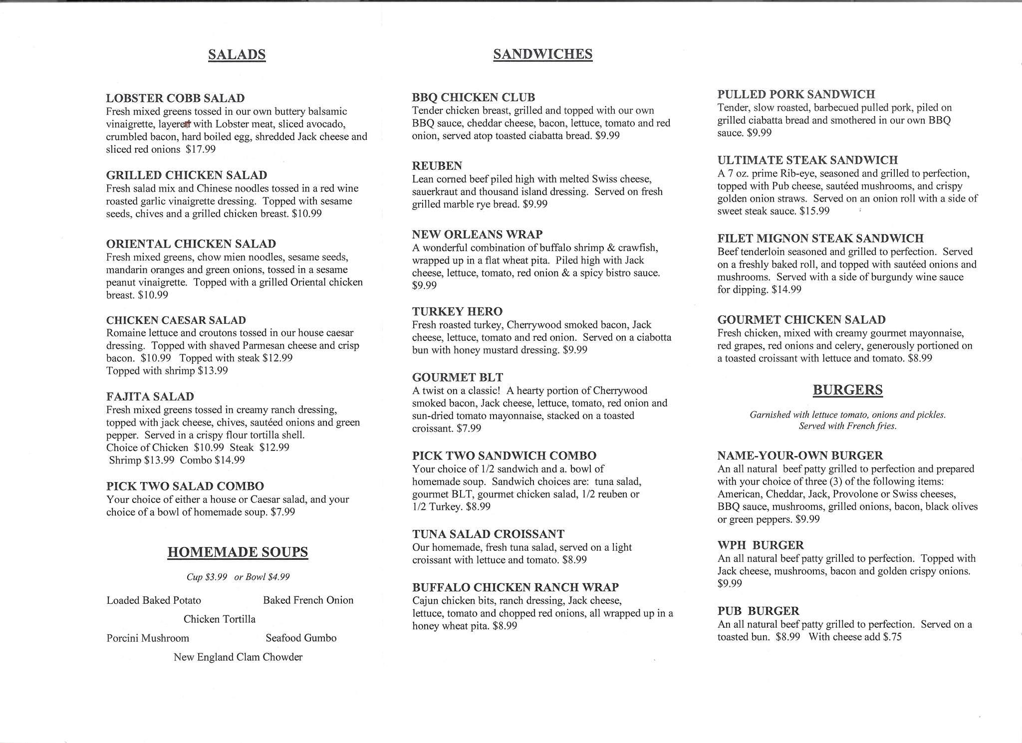 Menu at Public House of Woodstock, Woodstock