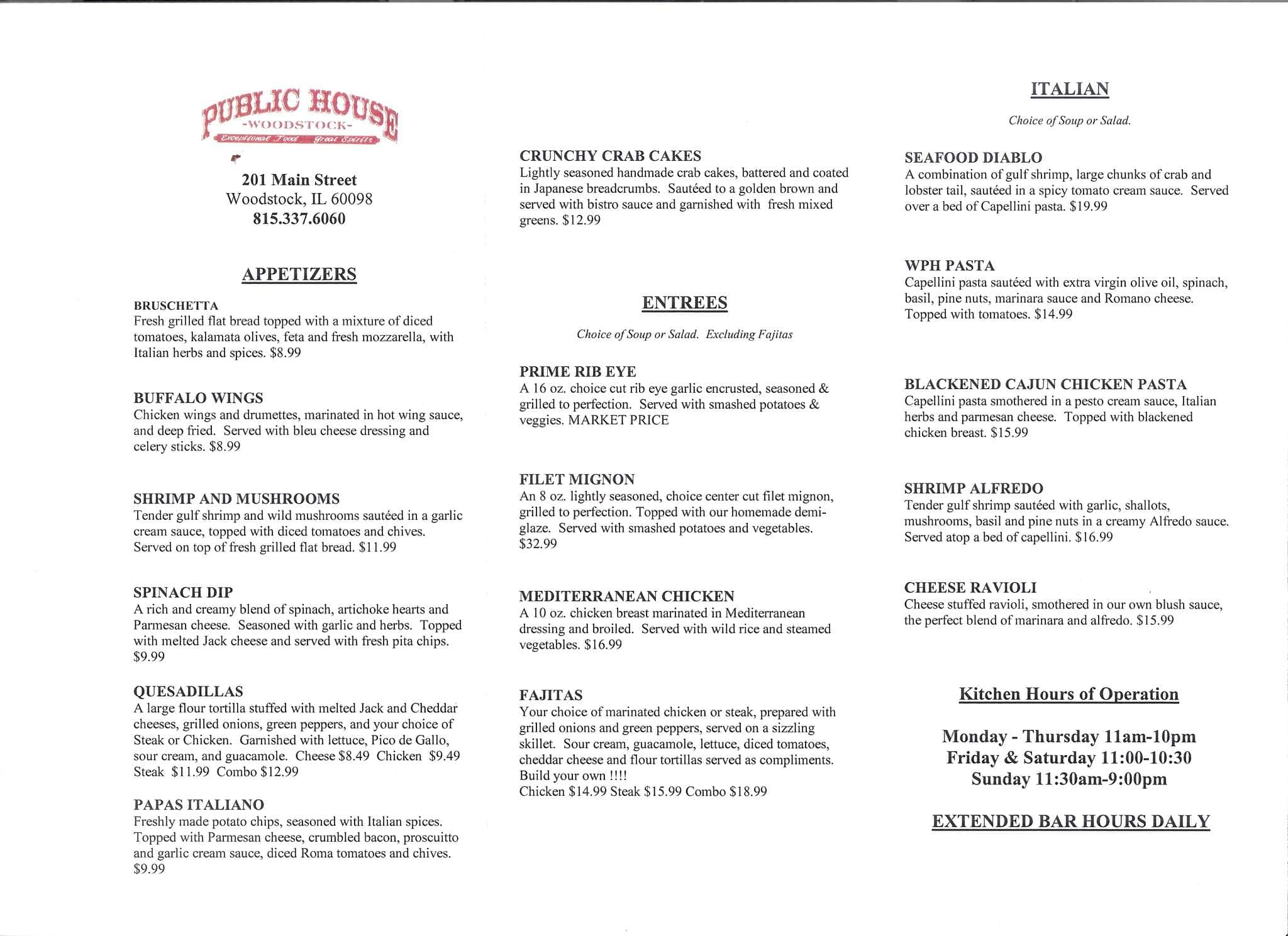 woodstock bar and kitchen menu