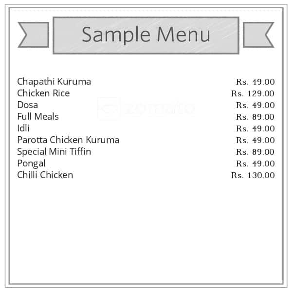 Menu of Siruvapuri Sri Murugan Tea & Tiffin Stall, Maduravoyal, Chennai