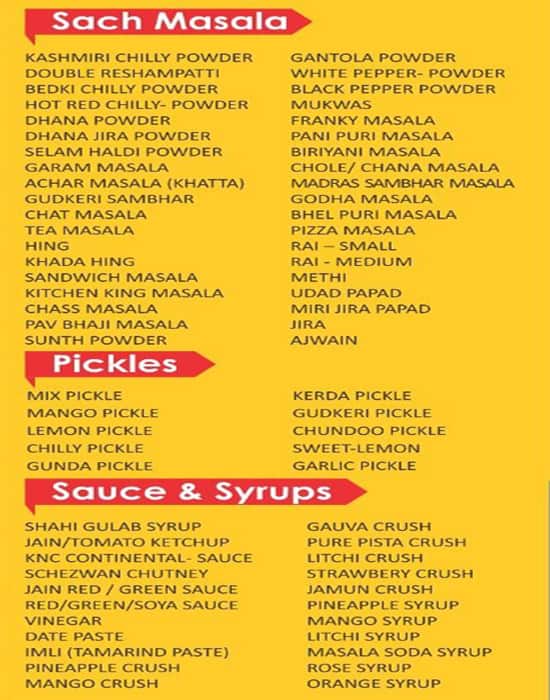 Menu of Ambika sweets, Kalyan, Thane