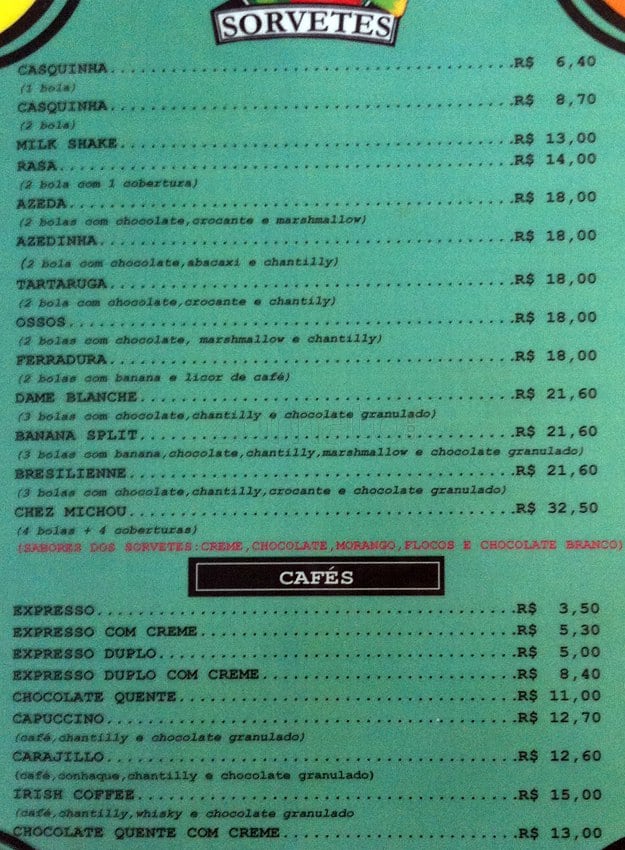 Chez L'ami cardápio