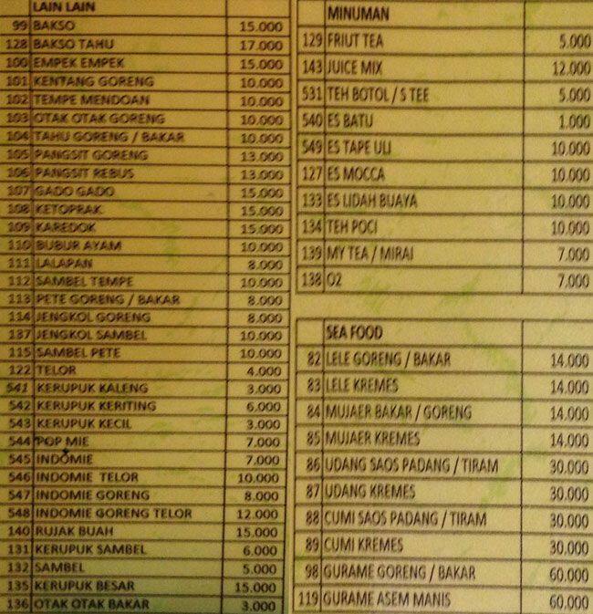 Lesehan Bambu Hijau Menu, Menu untuk Lesehan Bambu Hijau ...