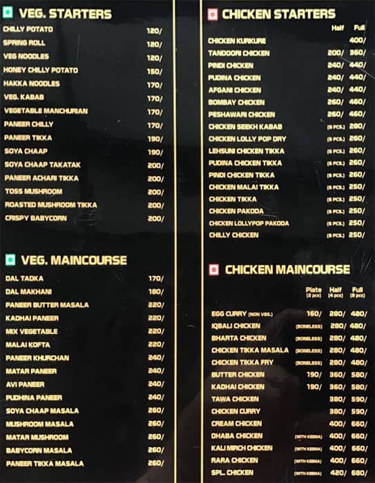 Sethi Tikka Kabab Curry menu