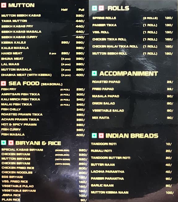 Sethi Tikka Kabab Curry menu