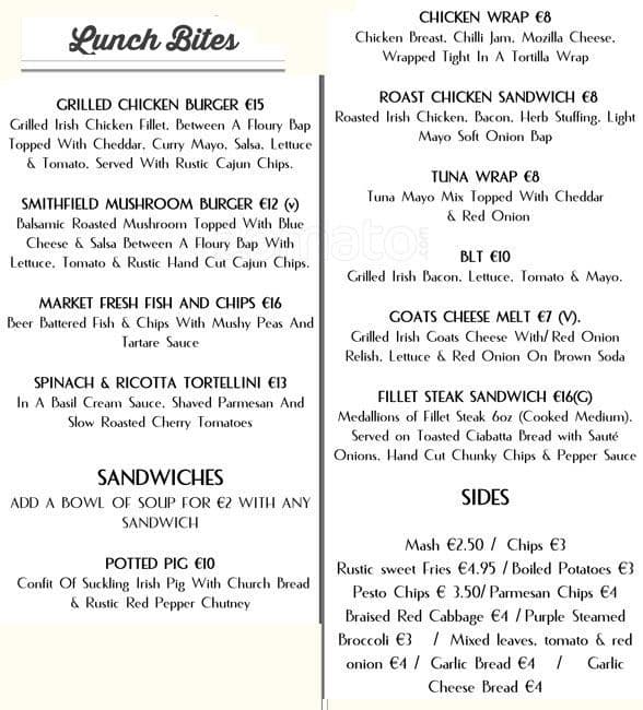 The Church Dublin Menu