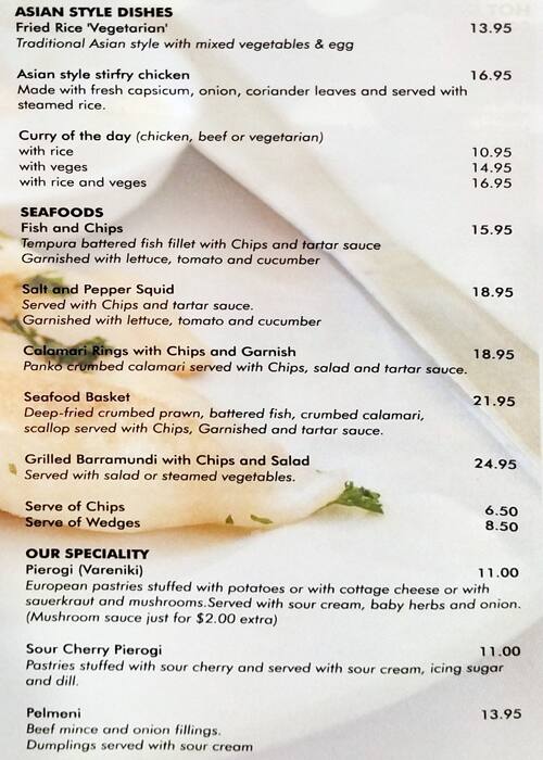 Carta de Pinnacles Restaurant
