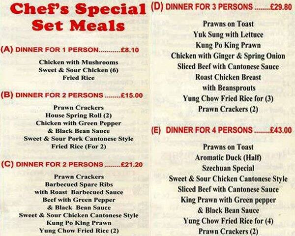 China Chef Menu Menu For China Chef Coventry West Midlands