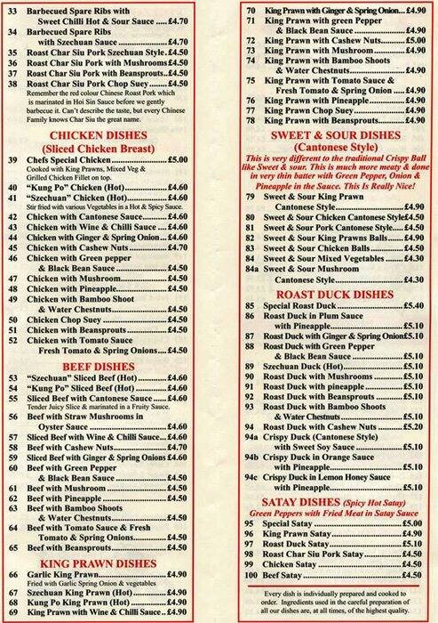 China Chef Menu Menu For China Chef Coventry West Midlands