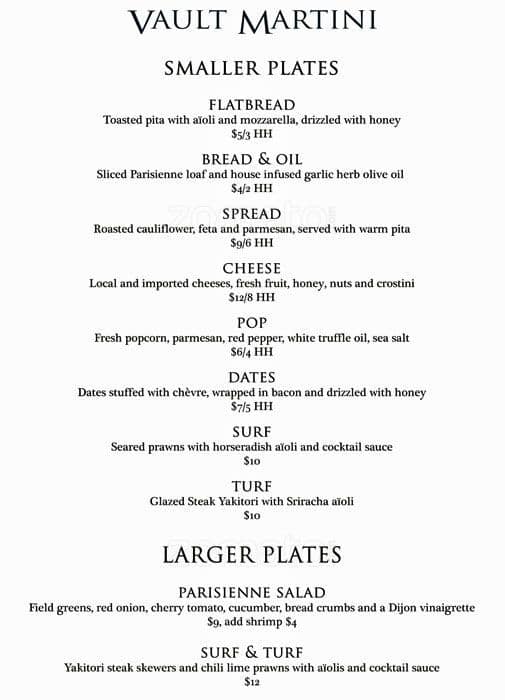 Vault Martini Menu, Menu for Vault Martini, Pearl District, Portland