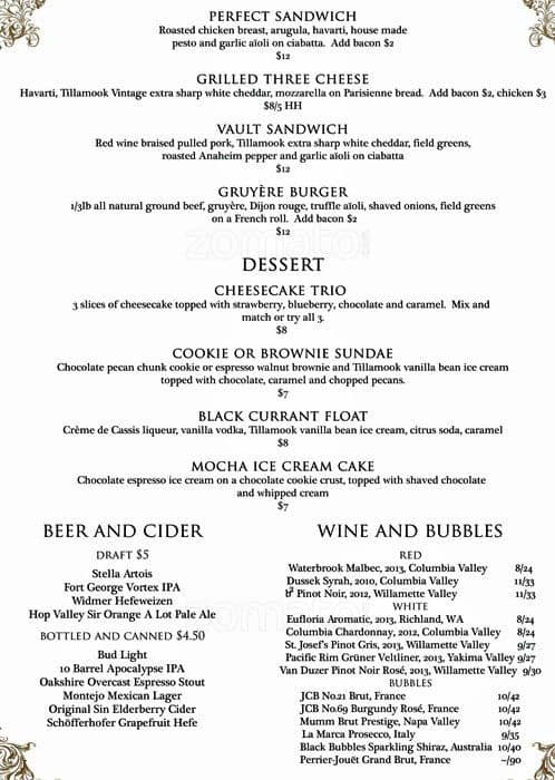 Vault menu