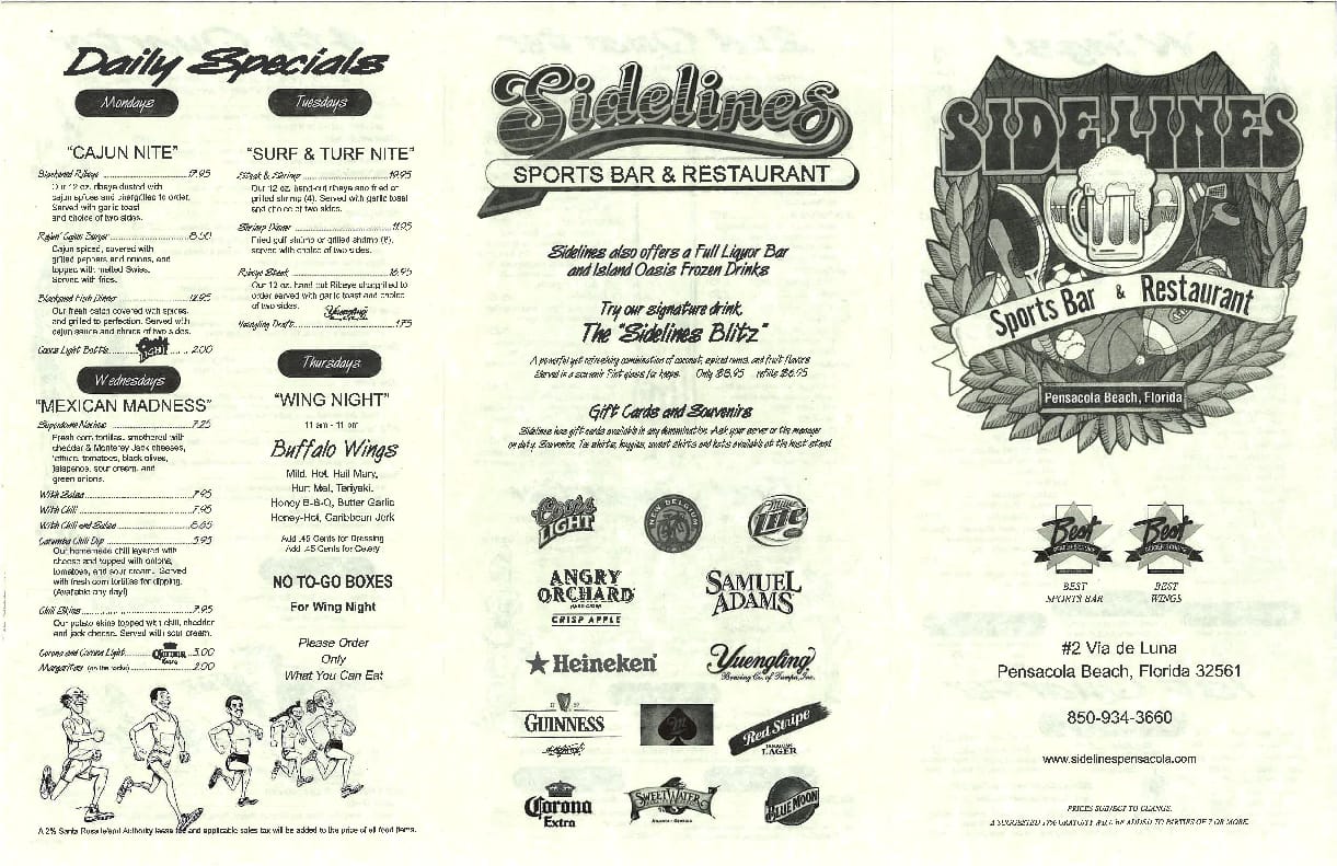 Sidelines Sports Bar Menu Menu For Sidelines Sports Bar Pensacola Beach Pensacola