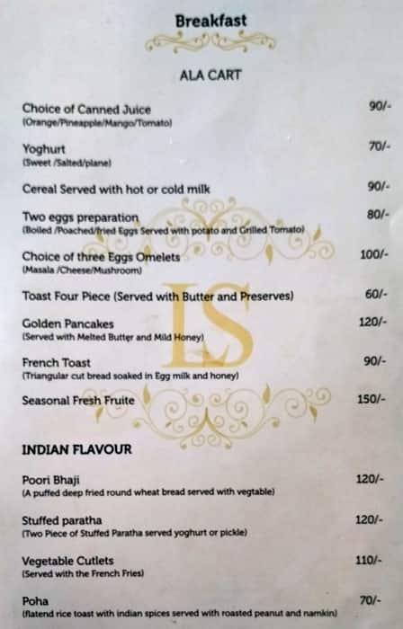 Lake Shore Hotel & Restaurant menu