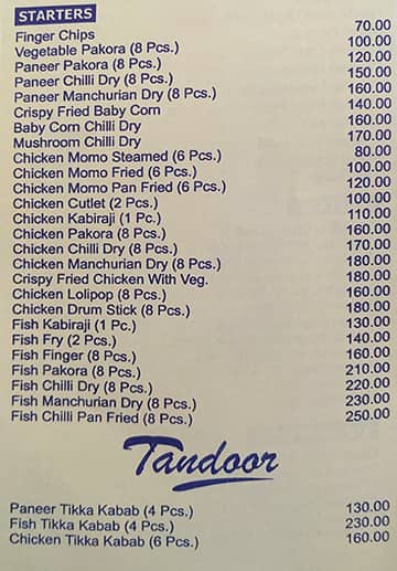 Bookhara Restaurant menu