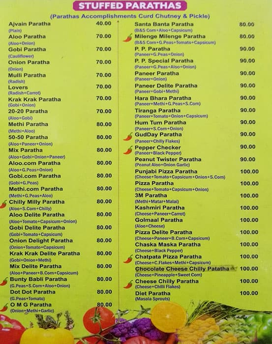 Rishi’s Paratha Plaza Sanjay Nagar menu