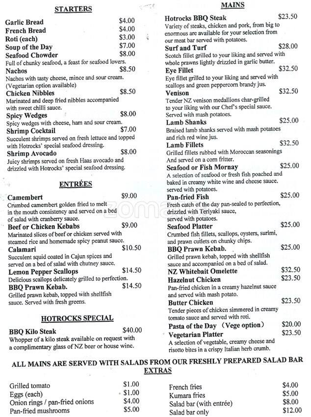 Hot Rocks Barbeque Bar Menu, Menu for Hot Rocks Barbeque Bar, Lower