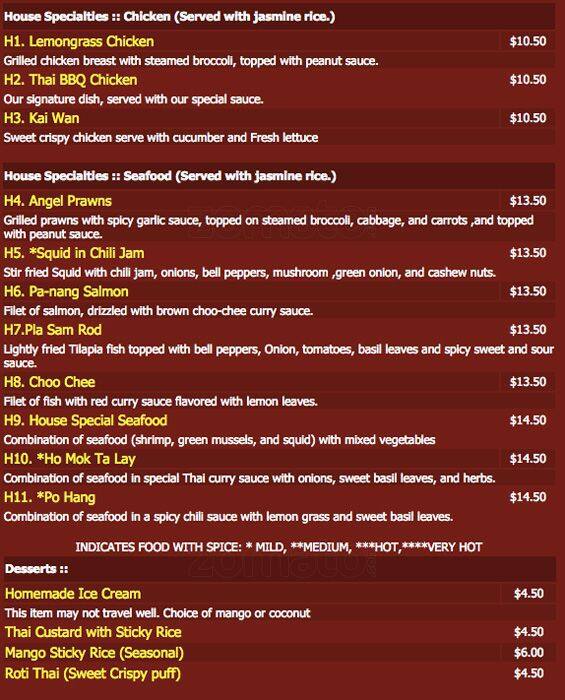Menu at Thai Chili Jam Restaurant and Full Bar, Portland, SW Jefferson St