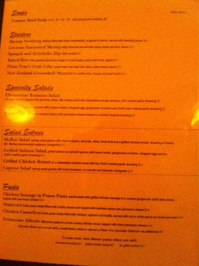 Plum Tree Bistro Menu, Menu for Plum Tree Bistro, Greenville