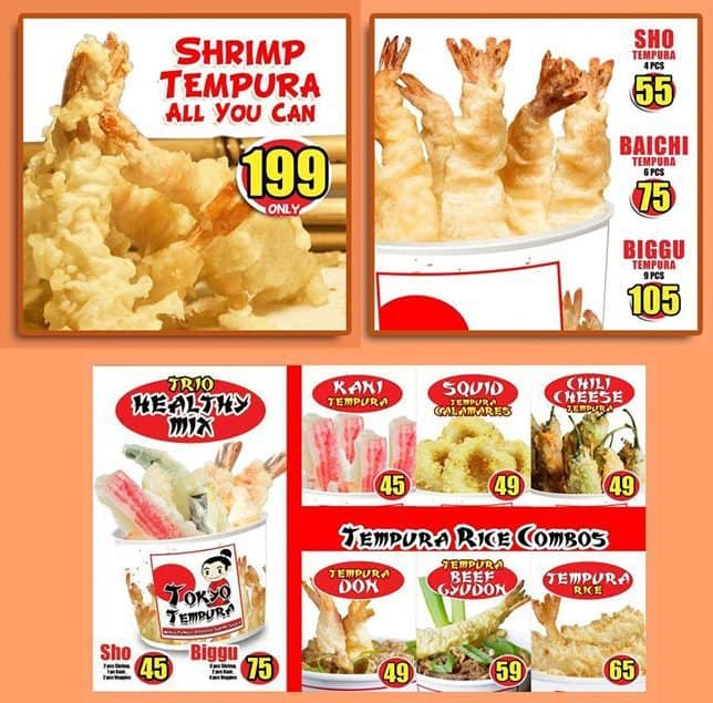Menu at Tokyo Tempura restaurant, Marikina, 81 Rainbow Street