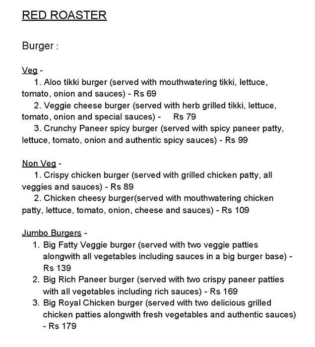 Menu at Red Roaster, Patiala, 51/A