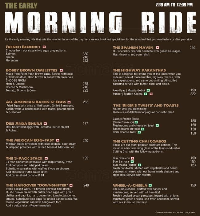 The Bikers Cafe Menu, Menu for The Bikers Cafe, Vasant Kunj, New Delhi