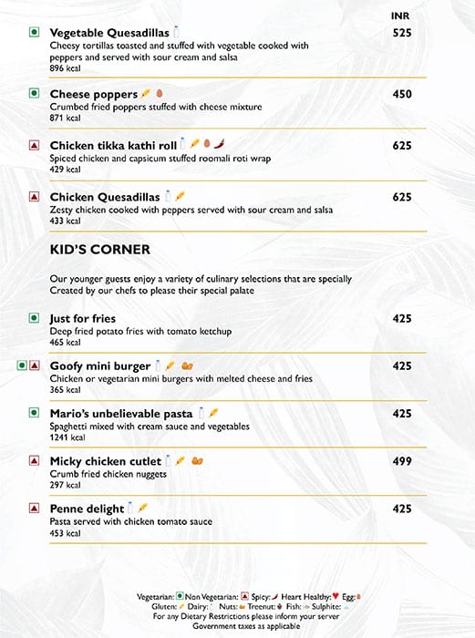 Cross Avenue - Radisson Blu menu
