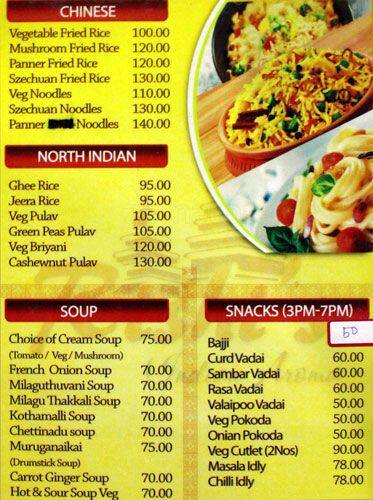 Rishis Restaurant menu