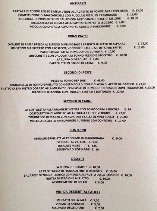 Menu de Hotel Andreola Central