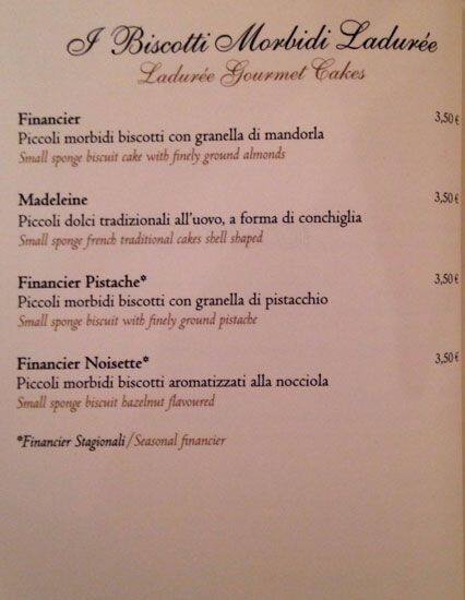 Menu di Ladurée Roma 