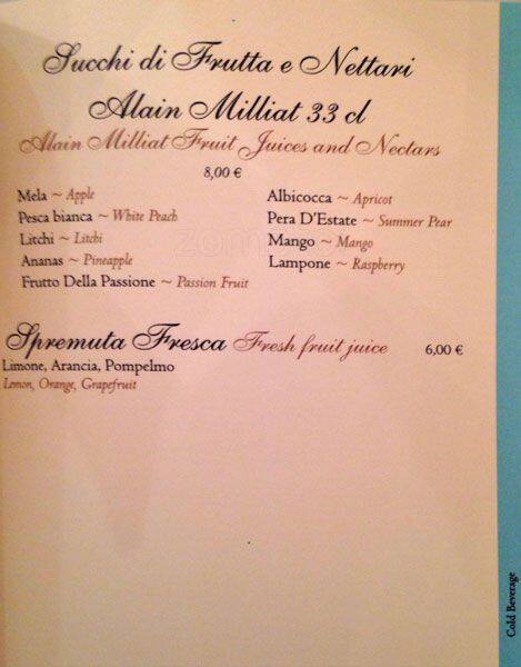 Menu di Ladurée Roma 