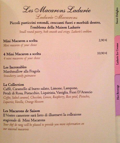 Menu di Ladurée Roma 