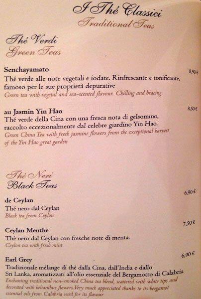 Menu di Ladurée Roma 