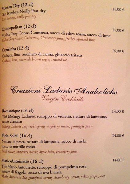 Menu di Ladurée Roma 