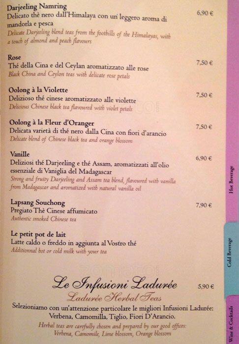 Menu di Ladurée Roma 