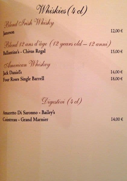 Menu di Ladurée Roma 