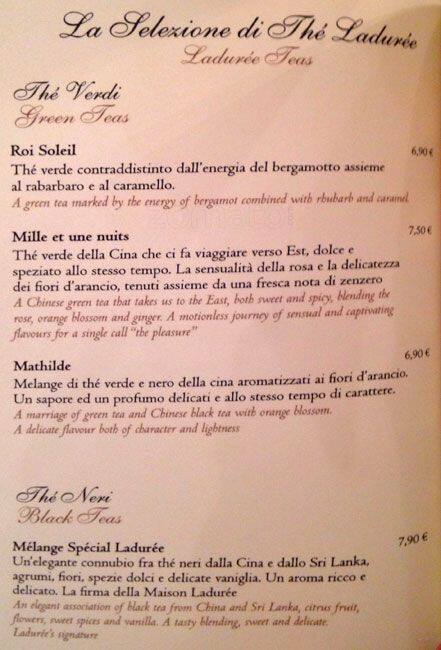 Menu di Ladurée Roma 